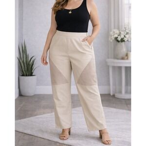 Parker Faux Leather Straight Leg Pants Papyrus Beige XL PK93117026W NWT